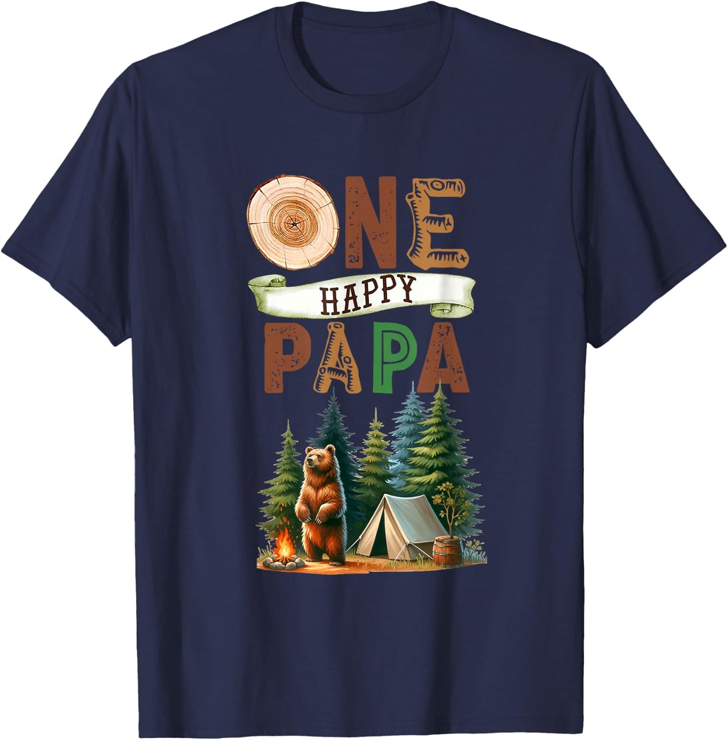 One Happy Papa Camper First Birthday Camping Bear Father T-Shirt - T-Shirt | Navy