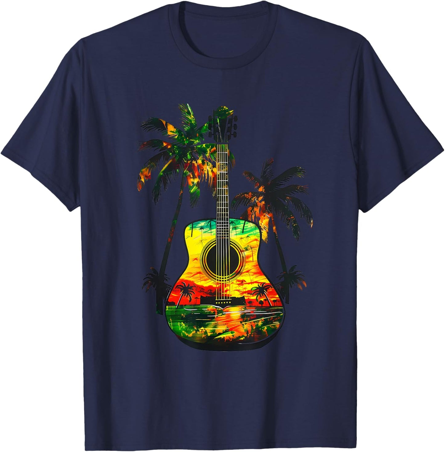 Reggae Music Guitar Rastafarian Roots Rasta Jamaican T-Shirt - T-Shirt | Navy