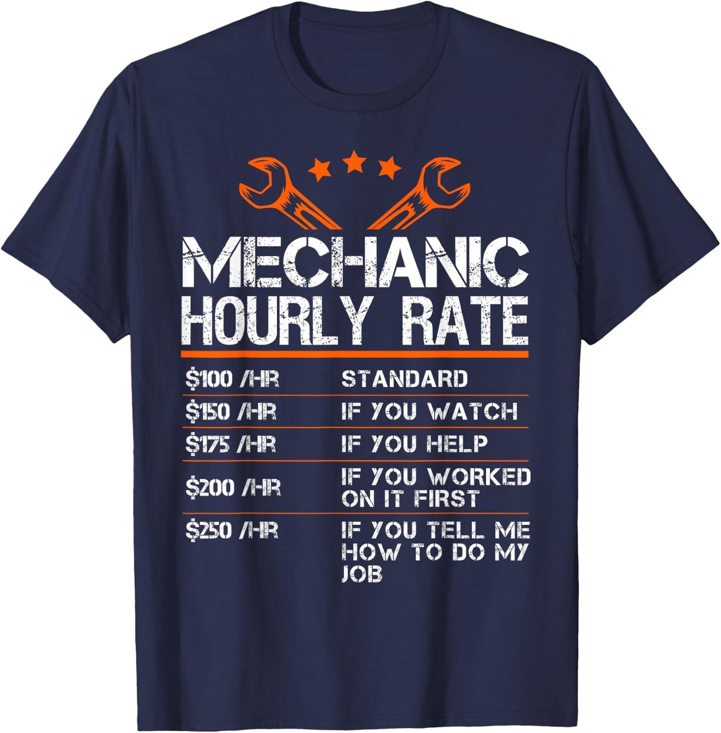 Funny Mechanic Hourly Rate Auto Car Mechanic Labor Rates T-Shirt - T-Shirt | Navy