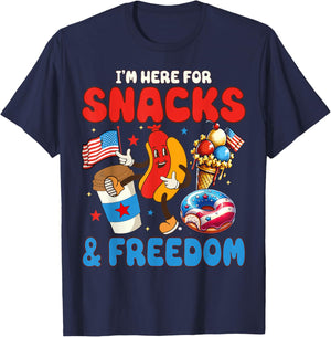 4th of July I'm here for Snacks and Freedom Independence Day Kids Men T-Shirt - T-Shirt | Navy
