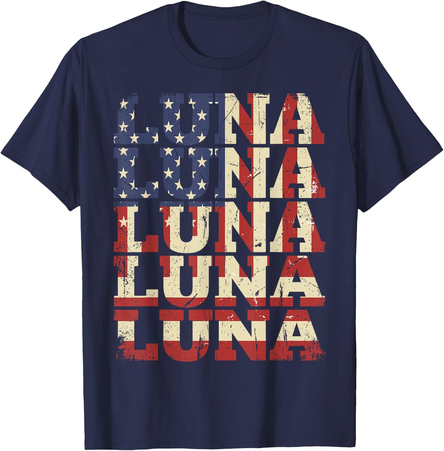 Luna First Name American Flag Vintage Style USA T-Shirt - T-Shirt | Navy