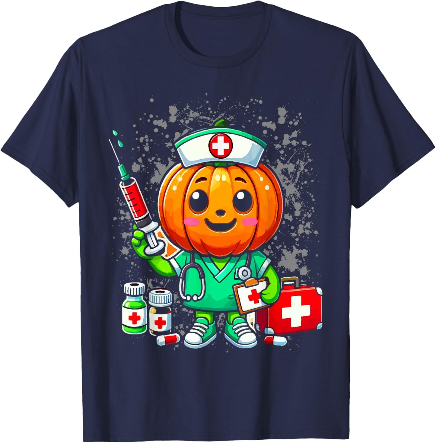 Halloween Nurse Pumpkin Nursing Scrub Top Costume Women Men T-Shirt - T-Shirt | Navy