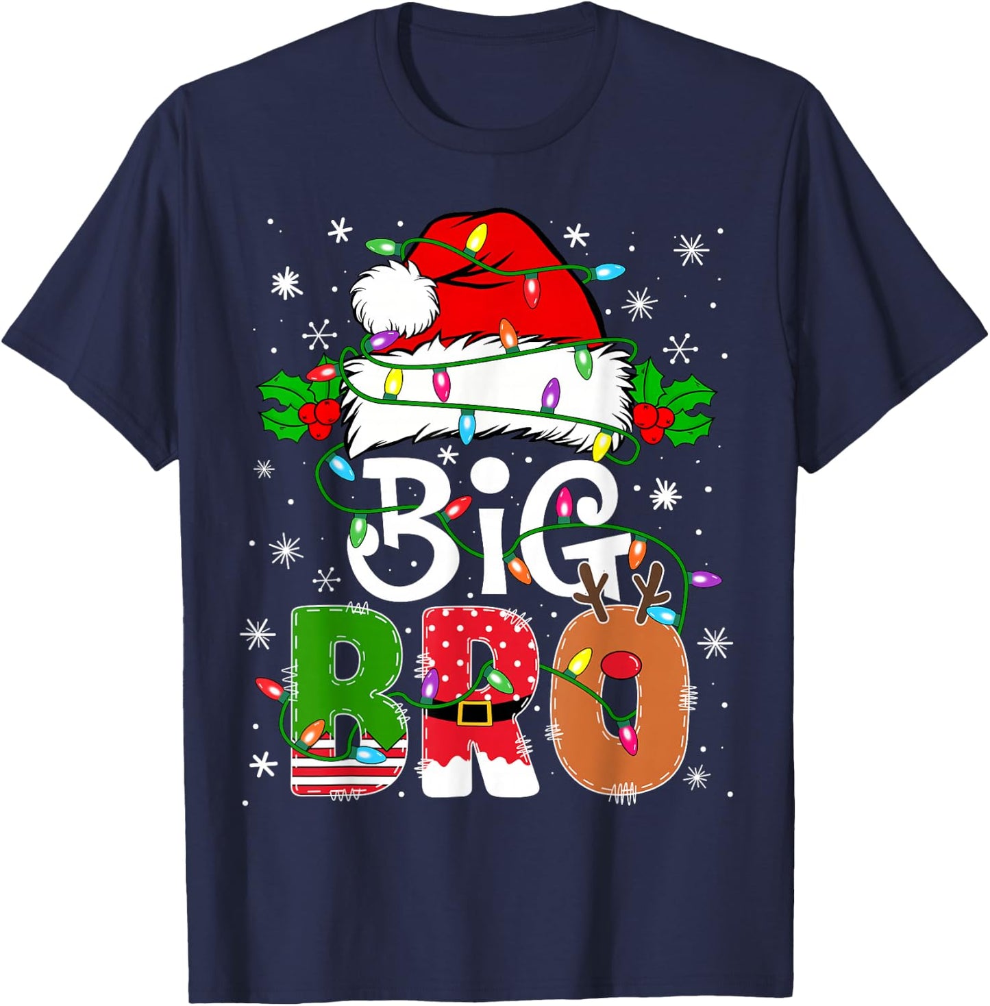 Big Bro Santa New Sibling Brother Announcement Xmas Lights T-Shirt - T-Shirt | Navy