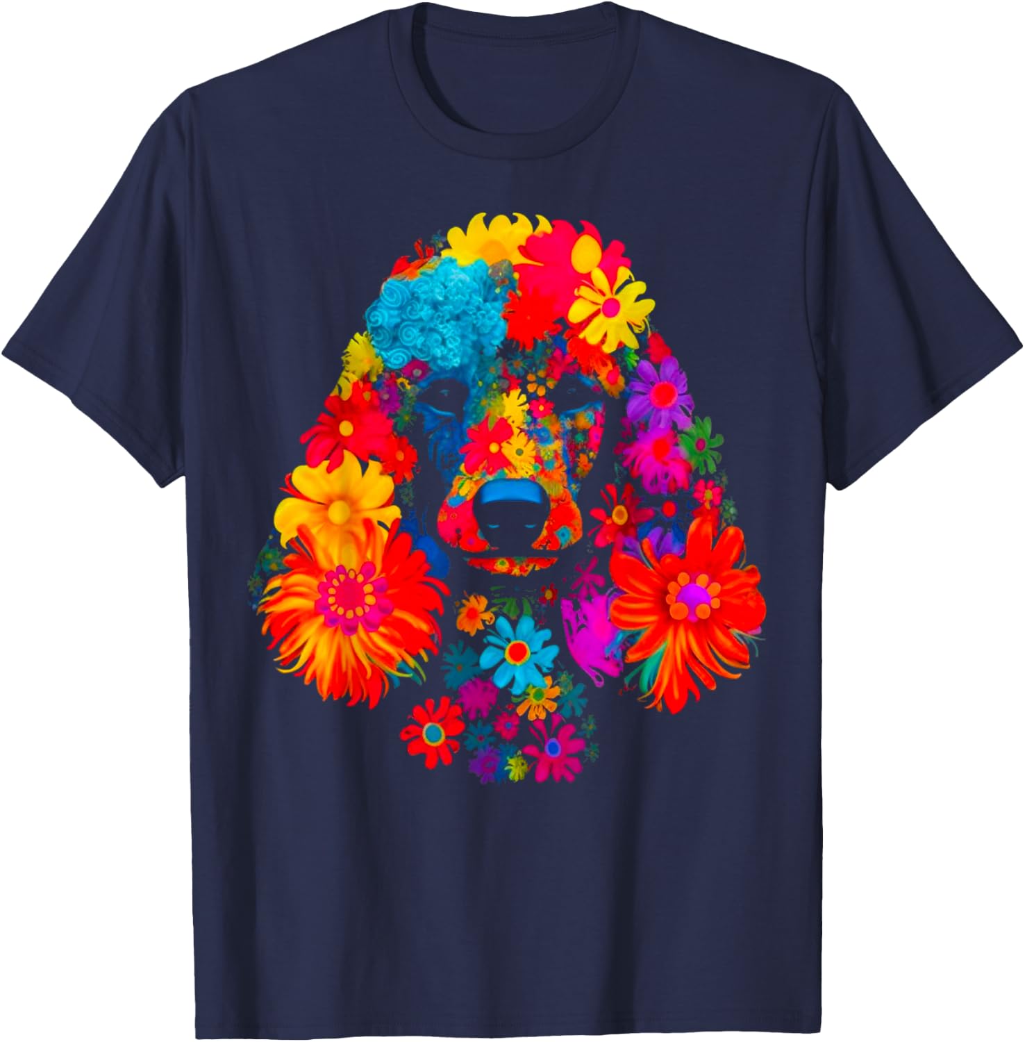 Pop Art Design Poodle Dog Flower T-Shirt - T-Shirt | Navy