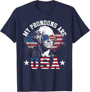 My Pronouns Are USA Funny 4th of July American Us Flag T-Shirt - T-Shirt | Navy