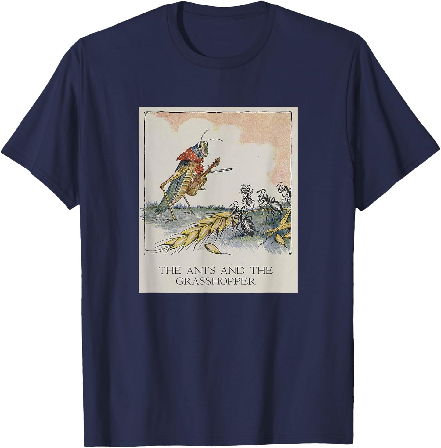 The Ants and The Grasshopper - Aesop's Fables T-Shirt - T-Shirt | Navy