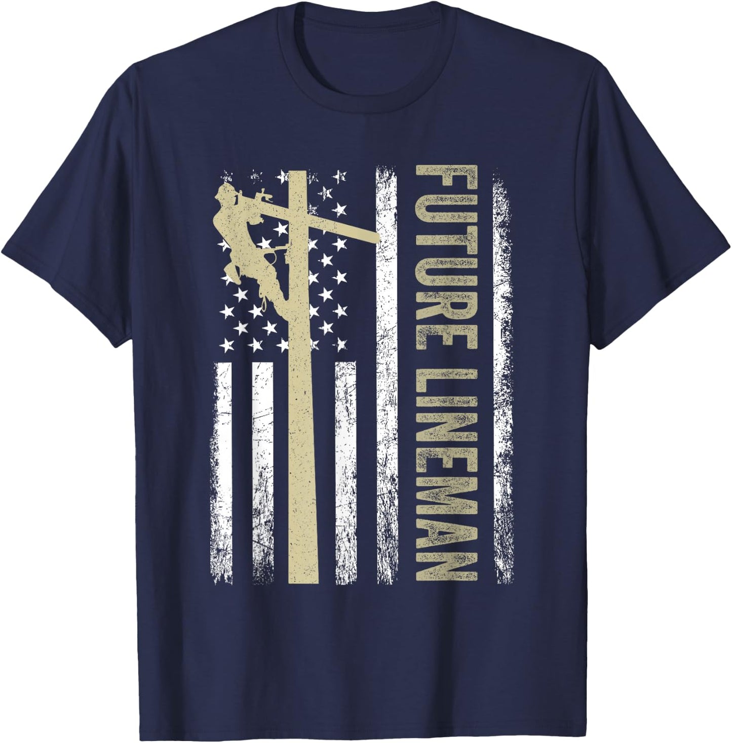 Future Lineman American Flag Electric Cable 4th of July T-Shirt - T-Shirt | Navy
