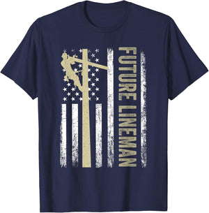 Future Lineman American Flag Electric Cable 4th of July T-Shirt - T-Shirt | Navy
