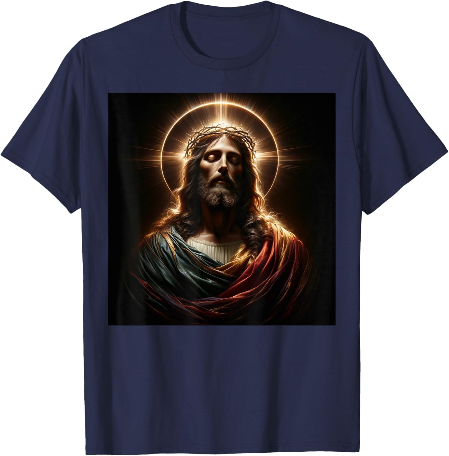 Jesus Christ Divine Crown of Thorns Christian Art T-Shirt - T-Shirt | Navy