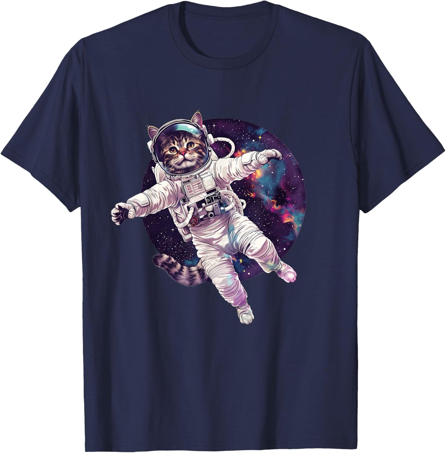 Funny Cat Astronaut in Space T-Shirt - T-Shirt | Navy