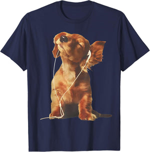 Cavalier King Charles Spaniel Listening to Music Dogs Lover T-Shirt - T-Shirt | Navy