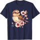 Cute Sparrow With Flowers I Sparrow T-Shirt - T-Shirt | Navy
