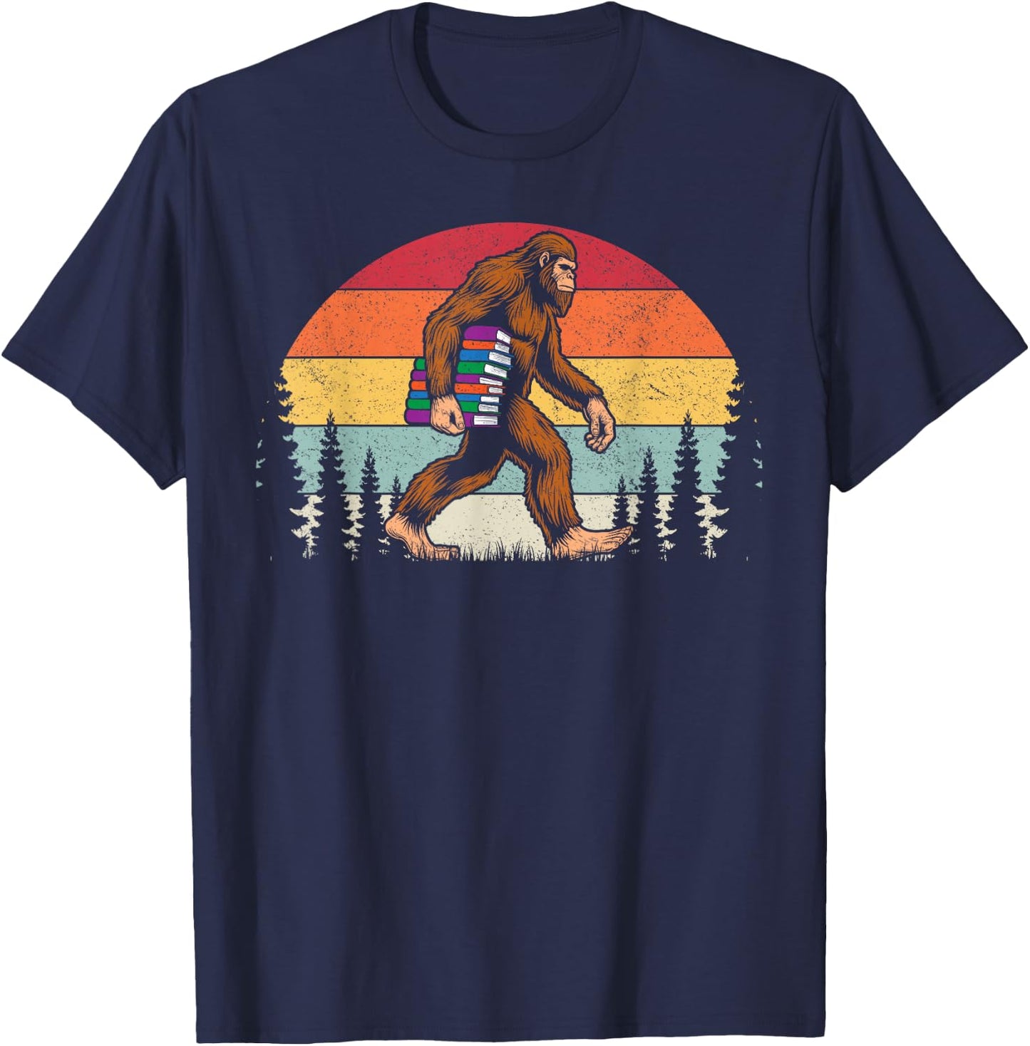 Bigfoot books sasquatch bookworm reading retro vintage T-Shirt - T-Shirt | Navy