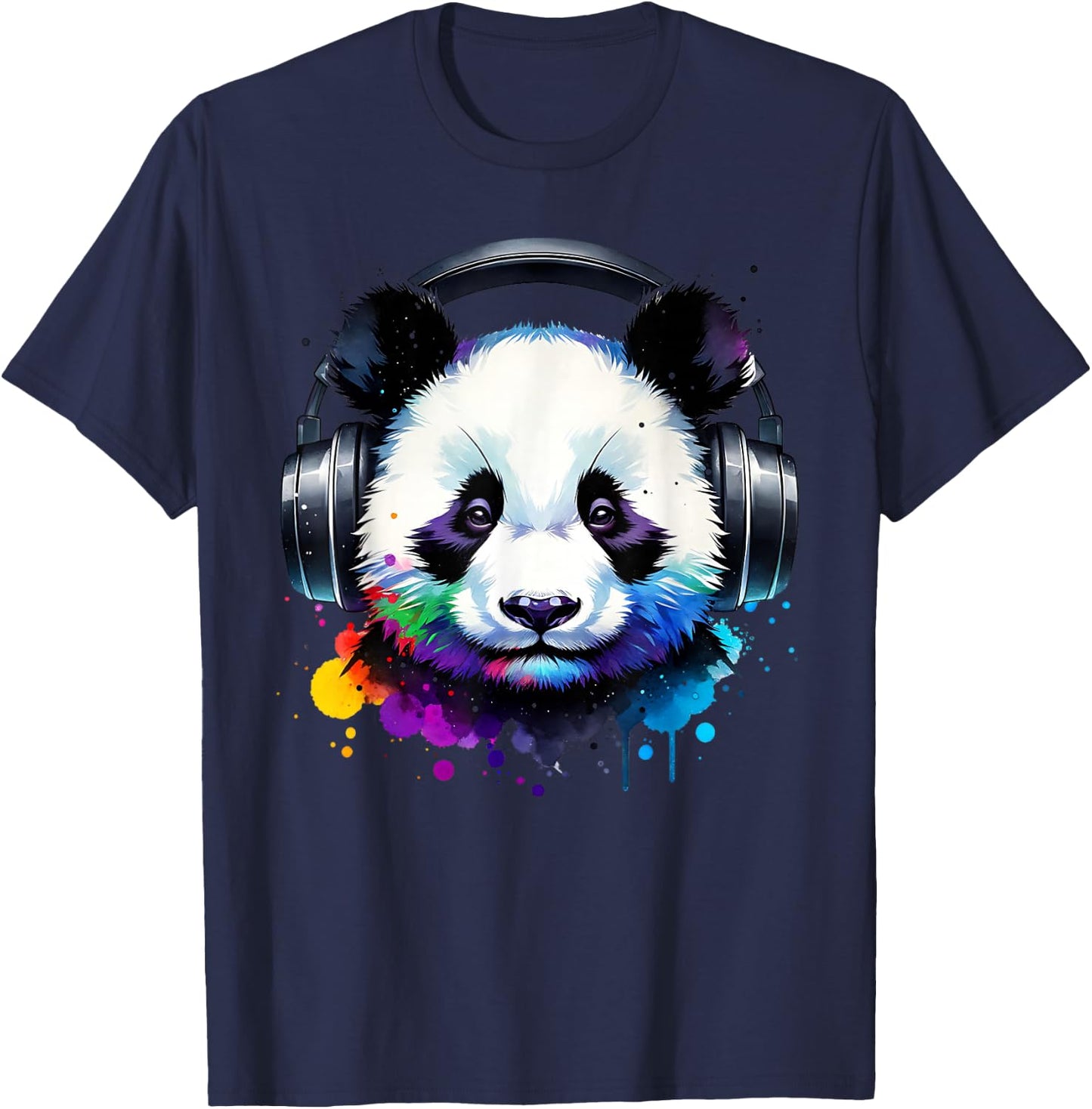 Panda With Headphones T-Shirt - T-Shirt | Navy