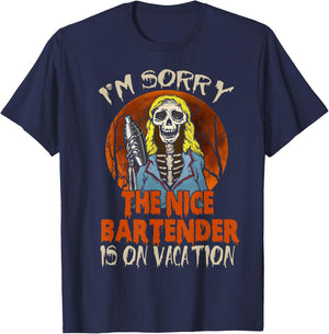 The Nice Bartender Funny Scary Skeleton Bearding Halloween T-Shirt - T-Shirt | Navy
