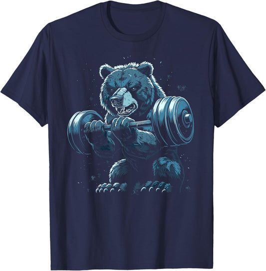 Bear Gym Fitness Back Printed T-Shirt - T-Shirt | Navy