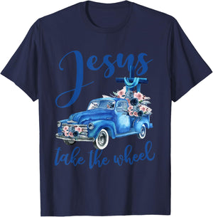 Jesus take the wheel Trucker Christian Religious T-Shirt - T-Shirt | Navy