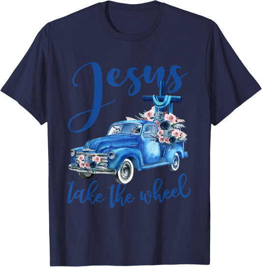 Jesus take the wheel Trucker Christian Religious T-Shirt - T-Shirt | Navy