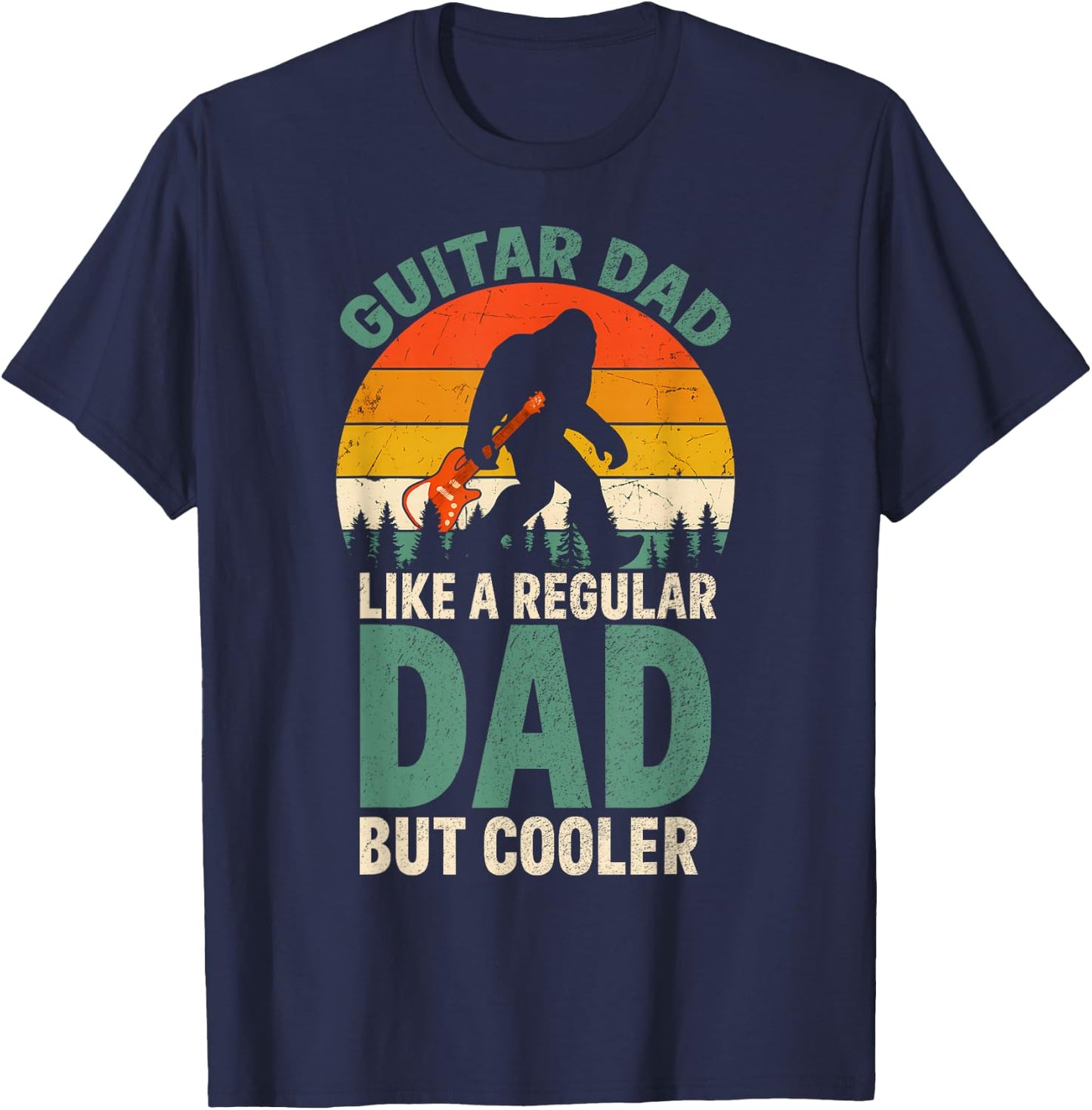 Funny Bigfoot Guitar Dad For Guitarist Music Lover Dad T-Shirt - T-Shirt | Navy