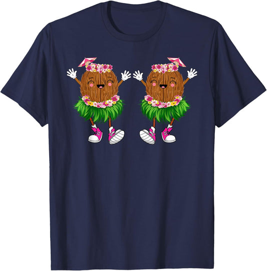 Funny Coconut Bra Hawaiian Tropical Beach Vibes Summer Girls T-Shirt - T-Shirt | Navy