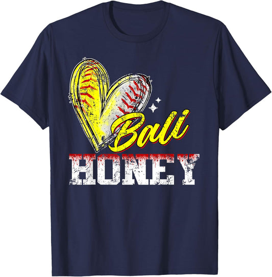 Ball Honey Heart Funny Baseball Softball Honey T-Shirt - T-Shirt | Navy
