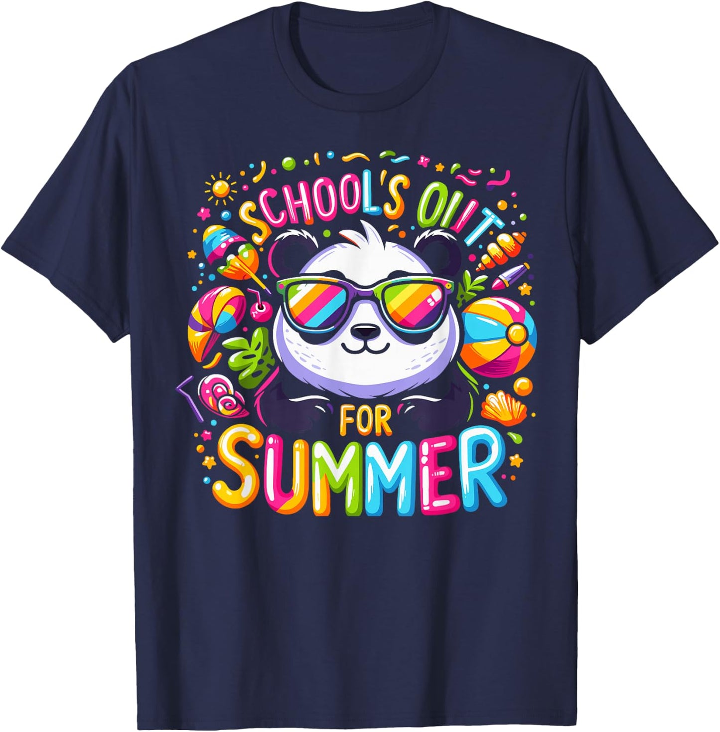 Cute Schools Out For Summer Teacher Kids Girls Boys Panda T-Shirt - T-Shirt | Navy