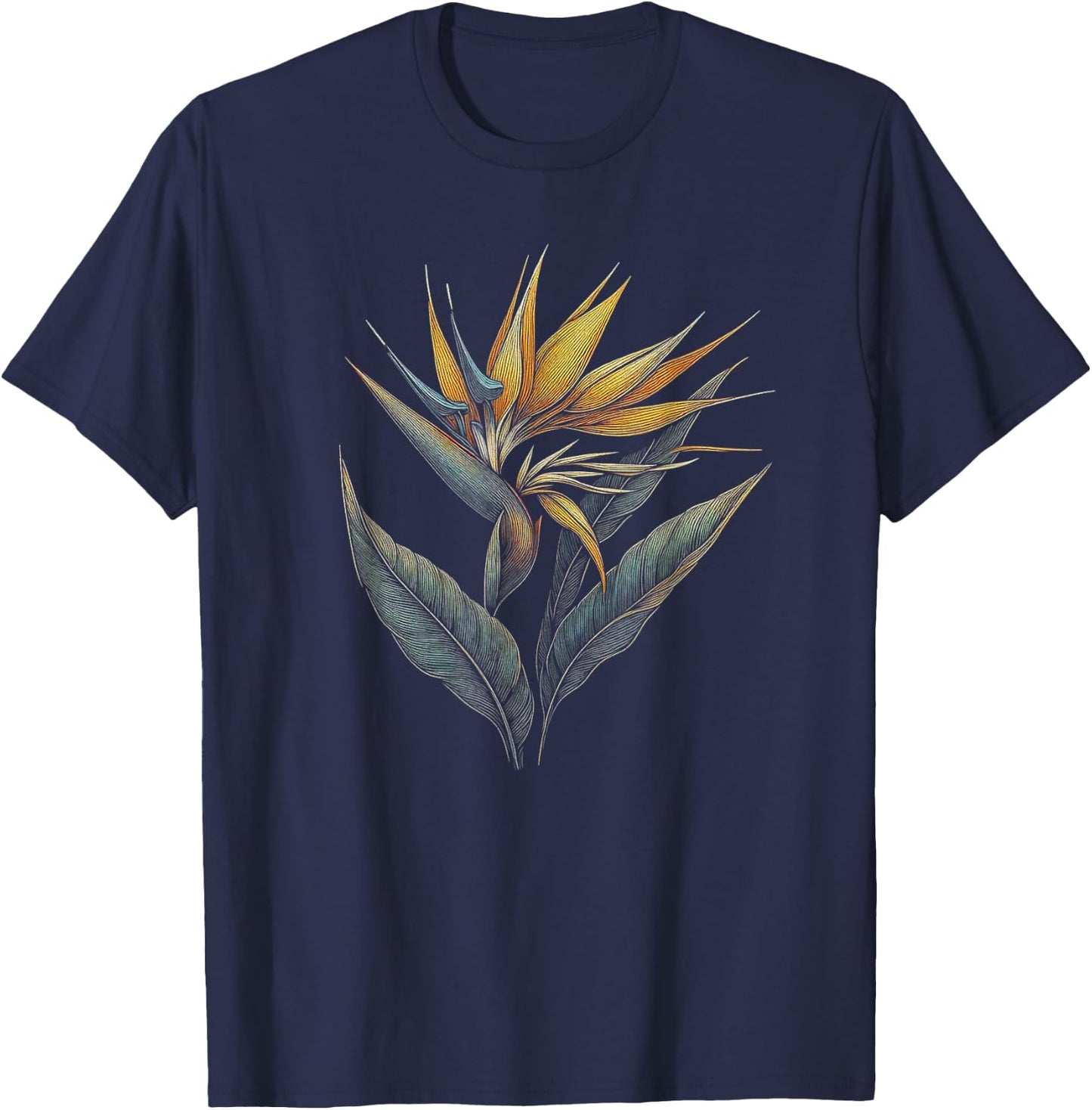 Bird Of Paradise Flower Art Design And Men T-Shirt - T-Shirt | Navy