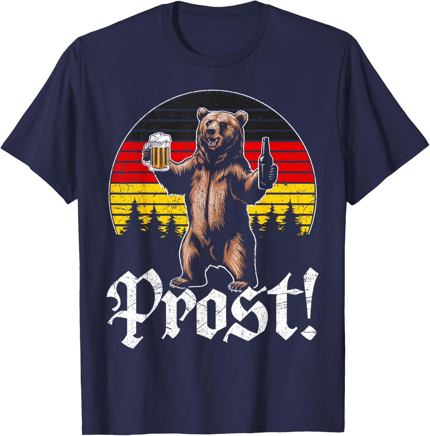 Funny Oktoberfest Cheers Bear Retro Vintage Drinking Costume T-Shirt - T-Shirt | Navy