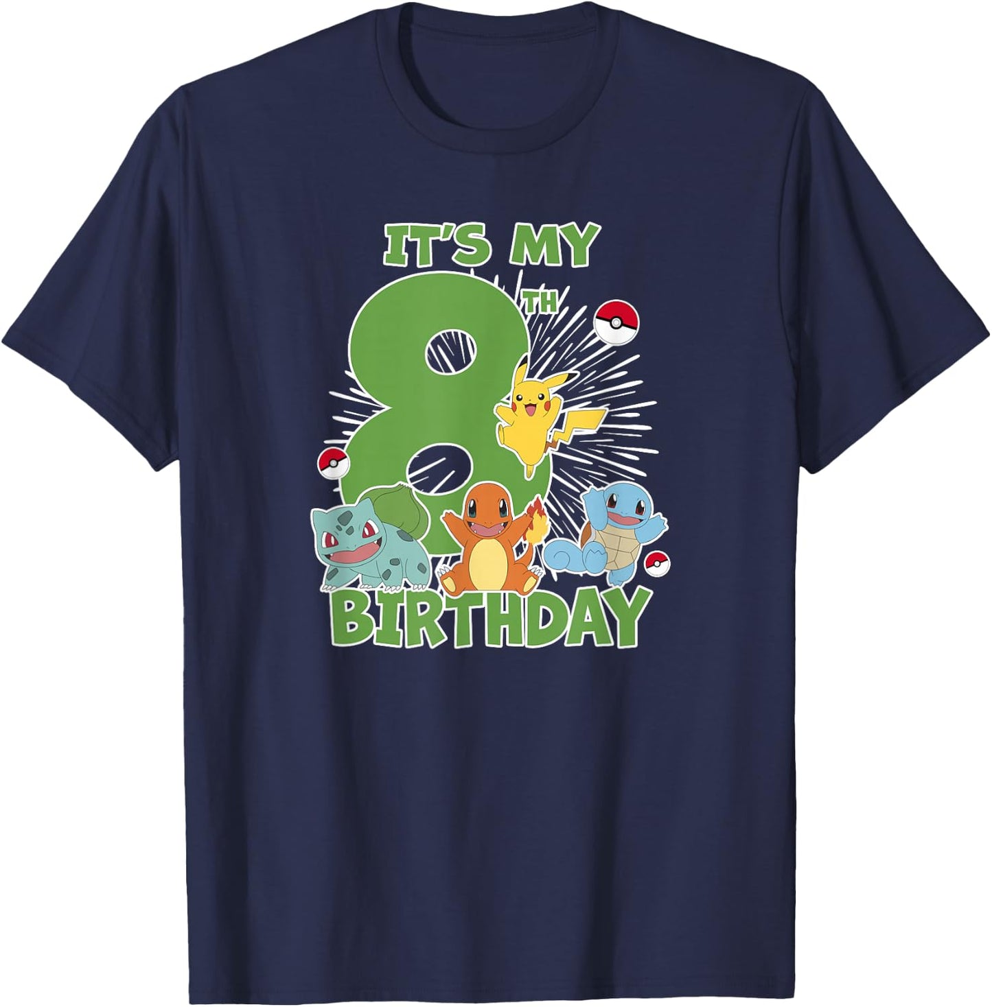 Pokémon It's My 8th Birthday Kanto Starters Celebration T-Shirt - T-Shirt | Navy