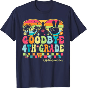 Goodbye 4th Grade Boys Kids Hello Summer Last Day of School T-Shirt - T-Shirt | Navy