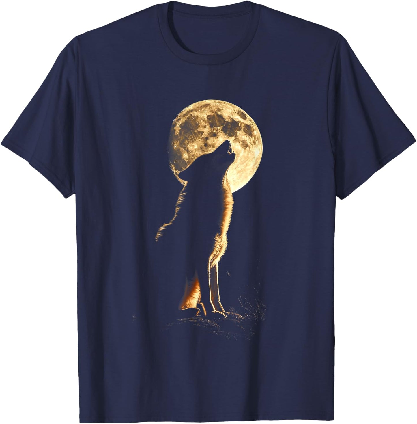 Wolf Howling At The Moon Retro Animals Lone Wolves Lovers T-Shirt - T-Shirt | Navy