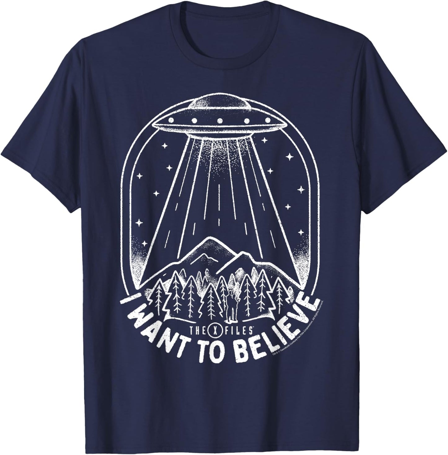 X-Files UFO I Want To Believe Distressed Silhouette Big Logo T-Shirt - T-Shirt | Navy