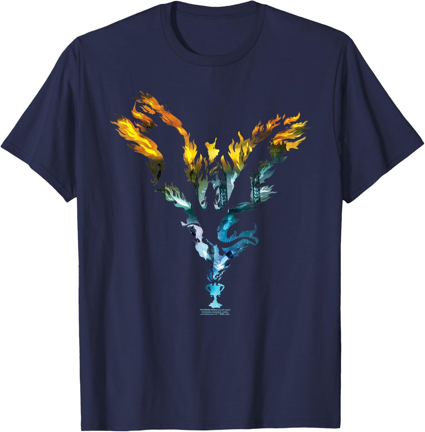 Harry Potter Goblet of Fire Dragon Colour Flames T-Shirt - T-Shirt | Navy