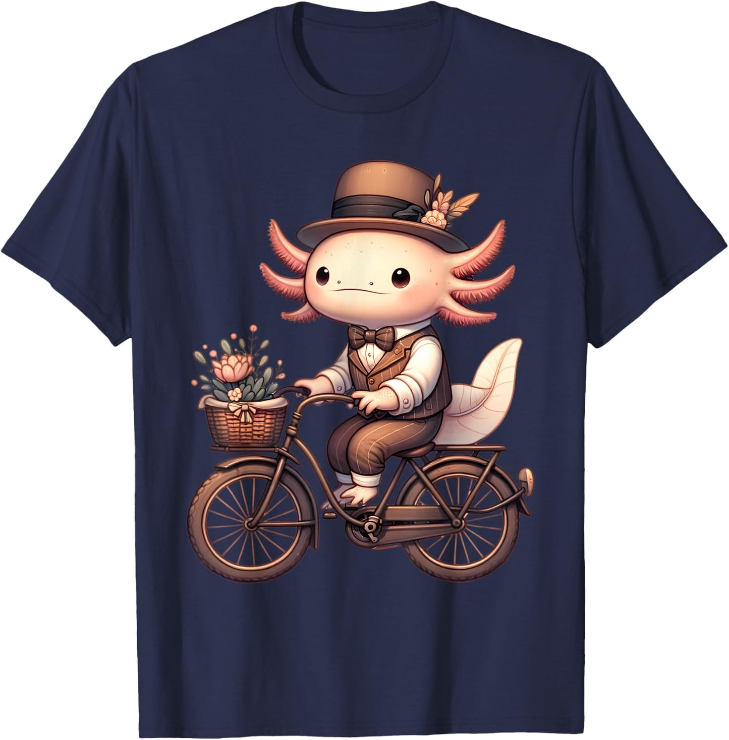 Cute Axolotl on Vintage Bicycle Cycling Men Women Kids T-Shirt - T-Shirt | Navy