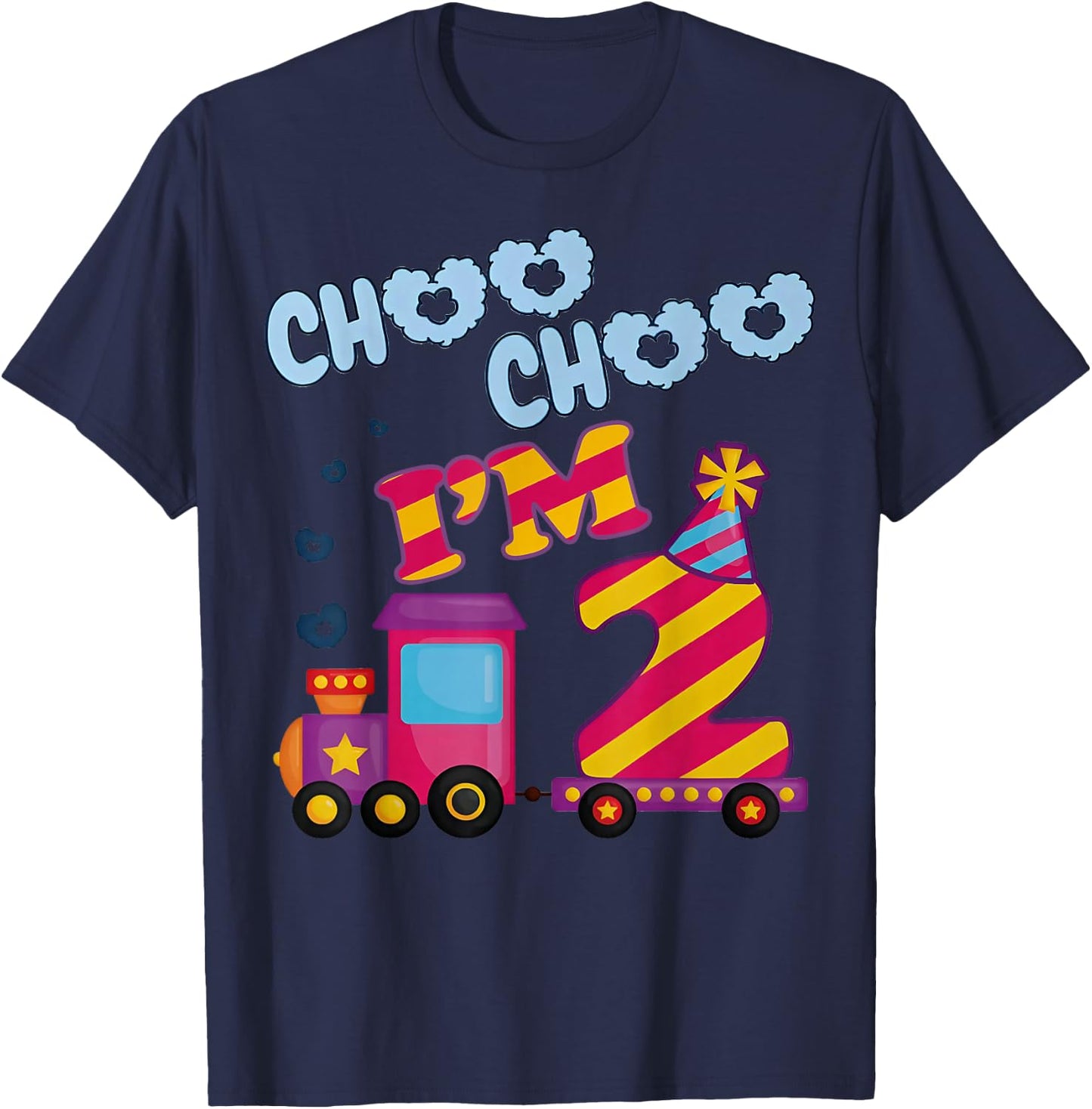 Choo Choo I'm 2nd Birthday Two 2 Year Old Train Kids Toddler T-Shirt - T-Shirt | Navy