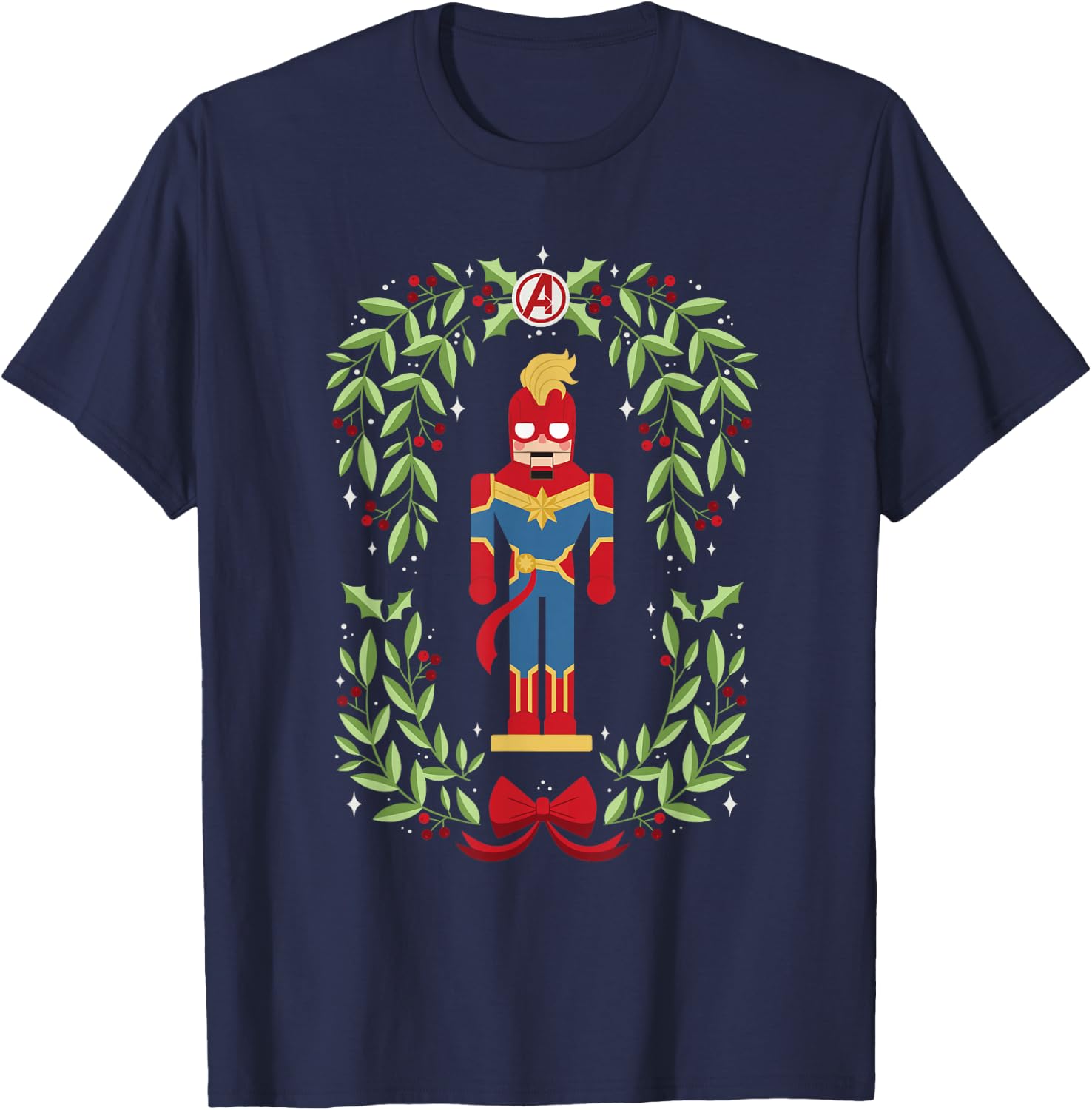 Marvel Holiday Christmas Avengers Captain Marvel Nutcracker T-Shirt - T-Shirt | Navy