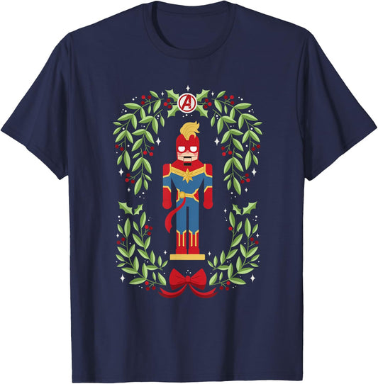 Marvel Holiday Christmas Avengers Captain Marvel Nutcracker T-Shirt - T-Shirt | Navy