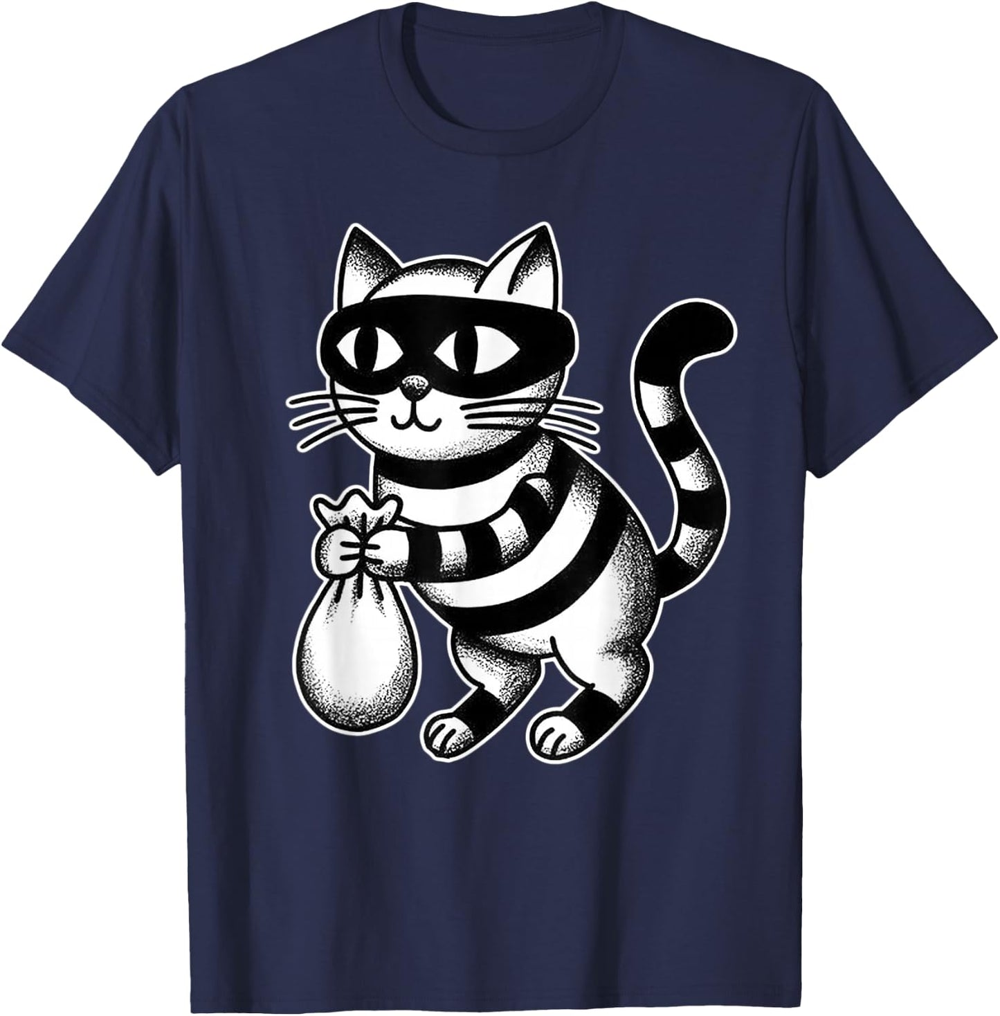 Cat Burglar Kitten Kitty Moneybag Blackwork T-Shirt - T-Shirt | Navy