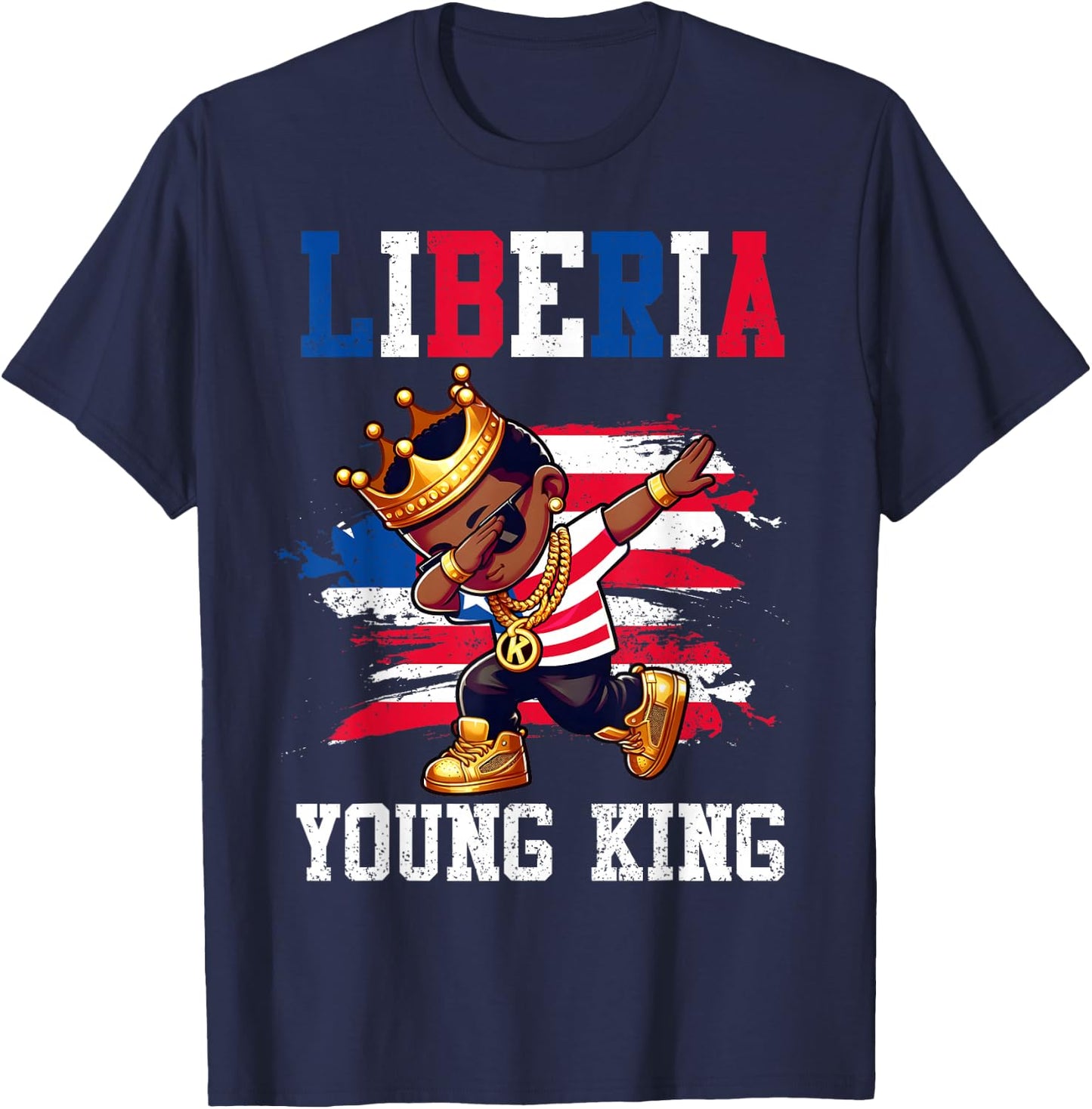 Liberia Young King Liberian Boy African Proud Liberian Flag T-Shirt - T-Shirt | Navy