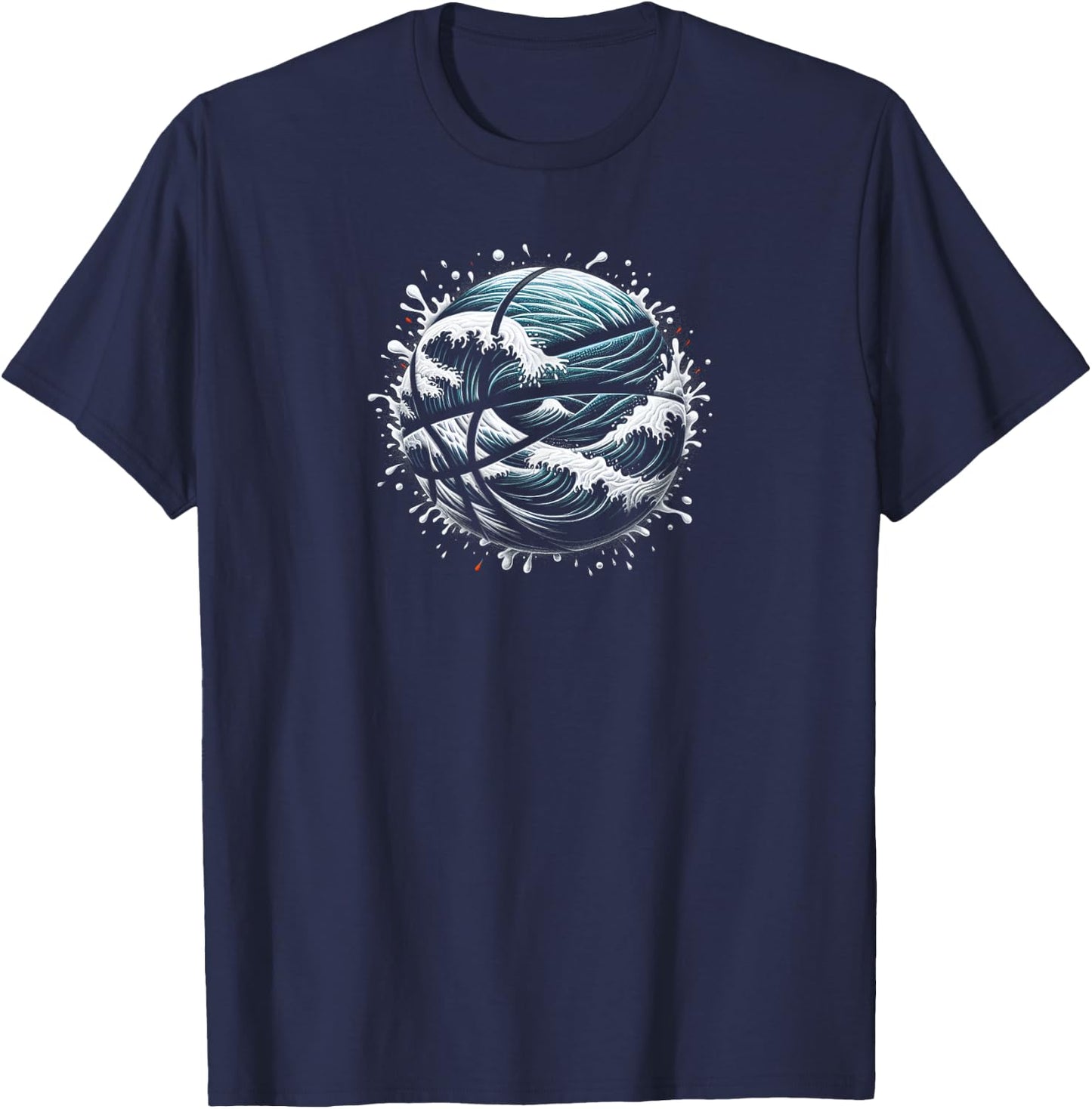 Foam and Waves Basketball Art Design T-Shirt - T-Shirt | Navy