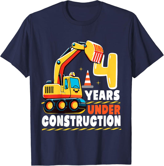 Kids 4 Years Under Construction Boy Four Year Old 4th Birthday T-Shirt - T-Shirt | Navy