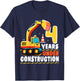 Kids 4 Years Under Construction Boy Four Year Old 4th Birthday T-Shirt - T-Shirt | Navy