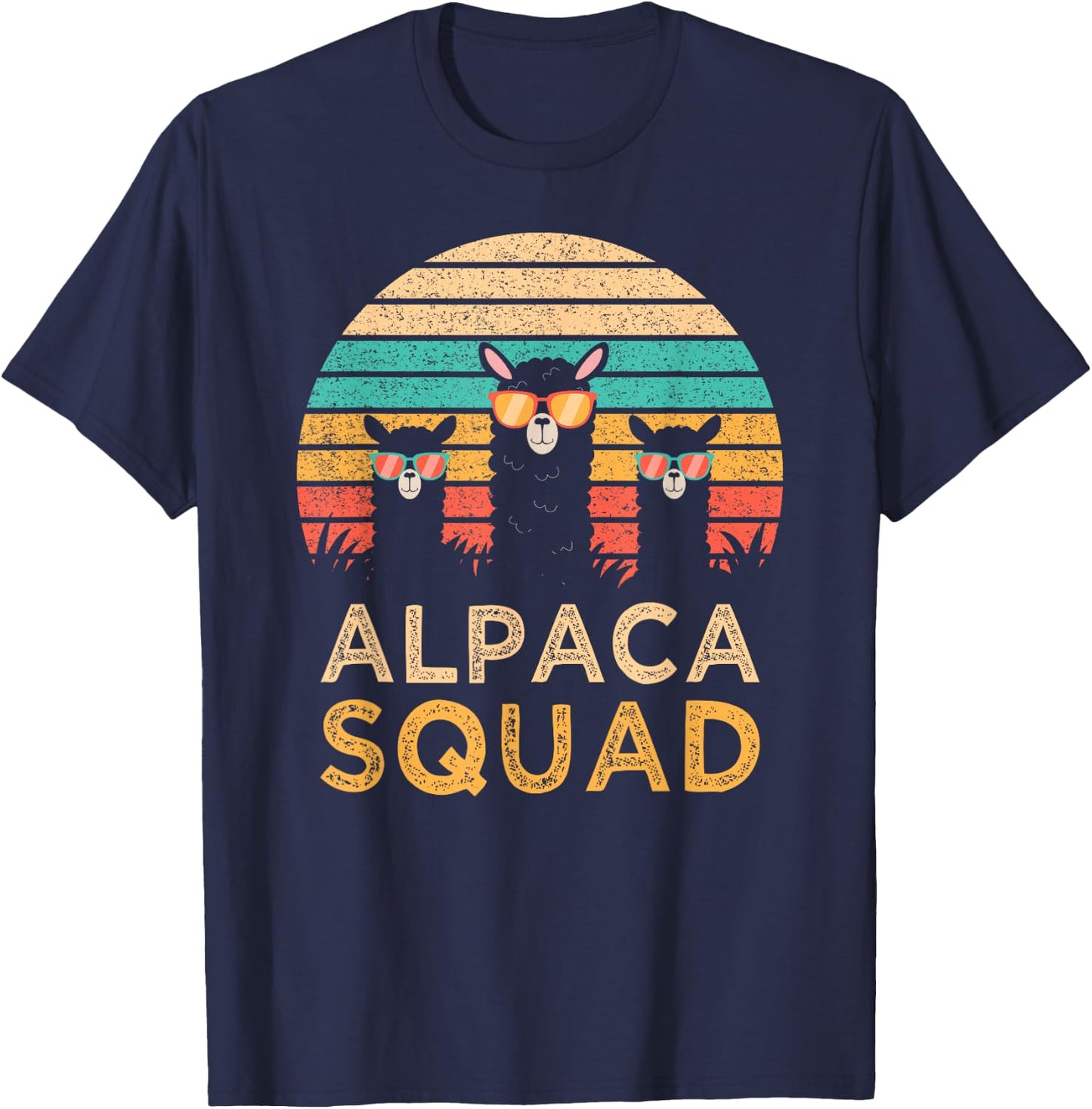 Funny Alpaca Squad Sunglasses Cool Alpacas Vintage Gift T-Shirt - T-Shirt | Navy