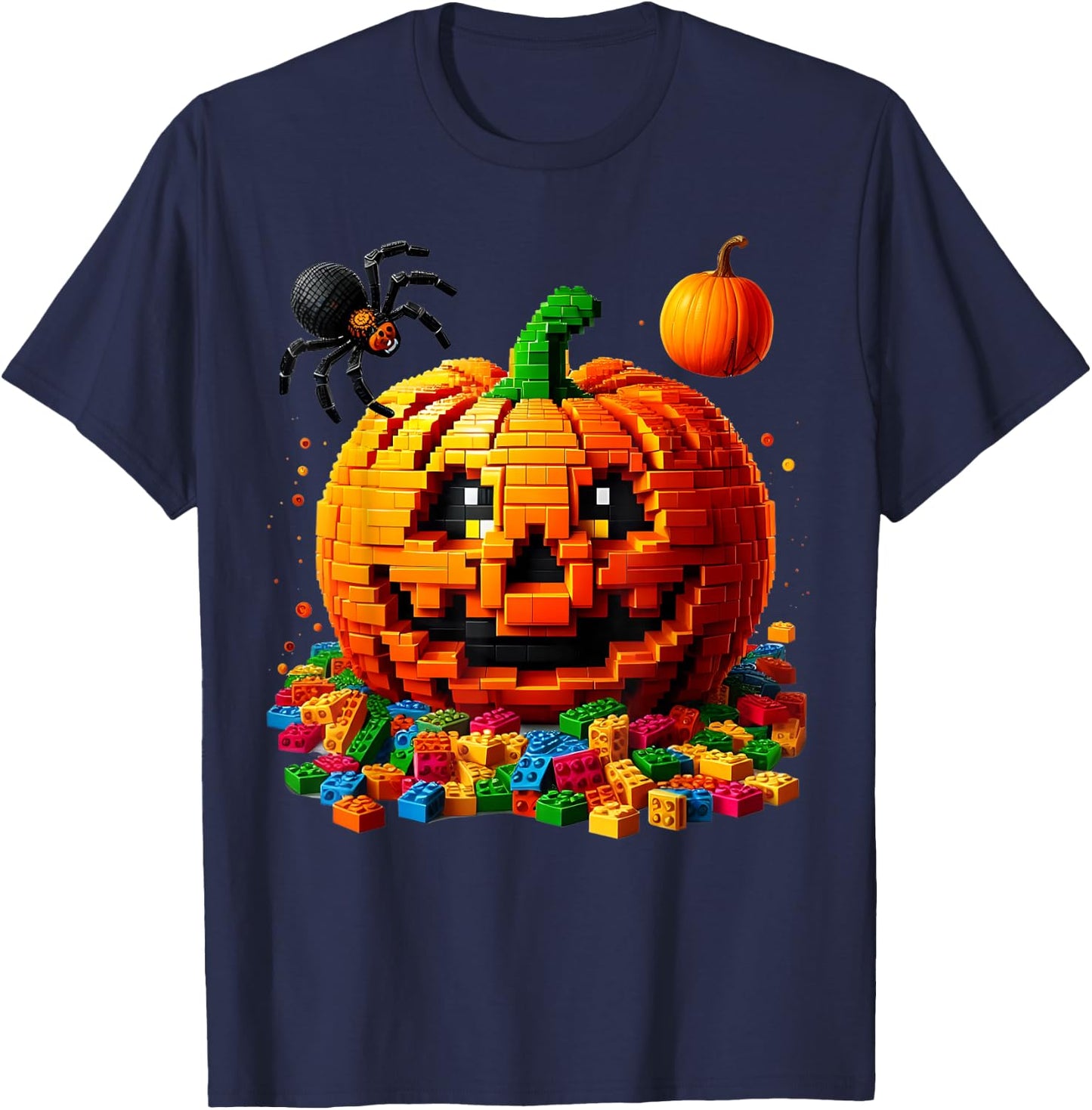 Master Builder Pumpkin Bricks Blocks Halloween Kids Boys Fun T-Shirt - T-Shirt | Navy