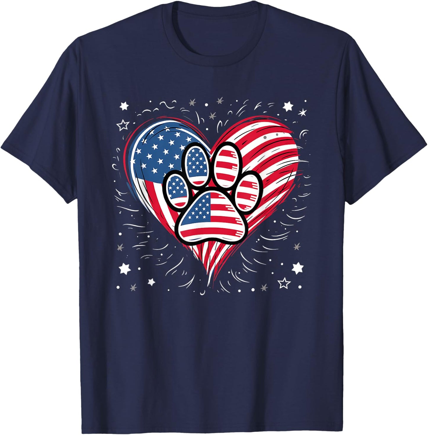 American Flag Patriotic Dog & Cat Paw Print - 4th Of July Kids Men T-Shirt - T-Shirt | Navy