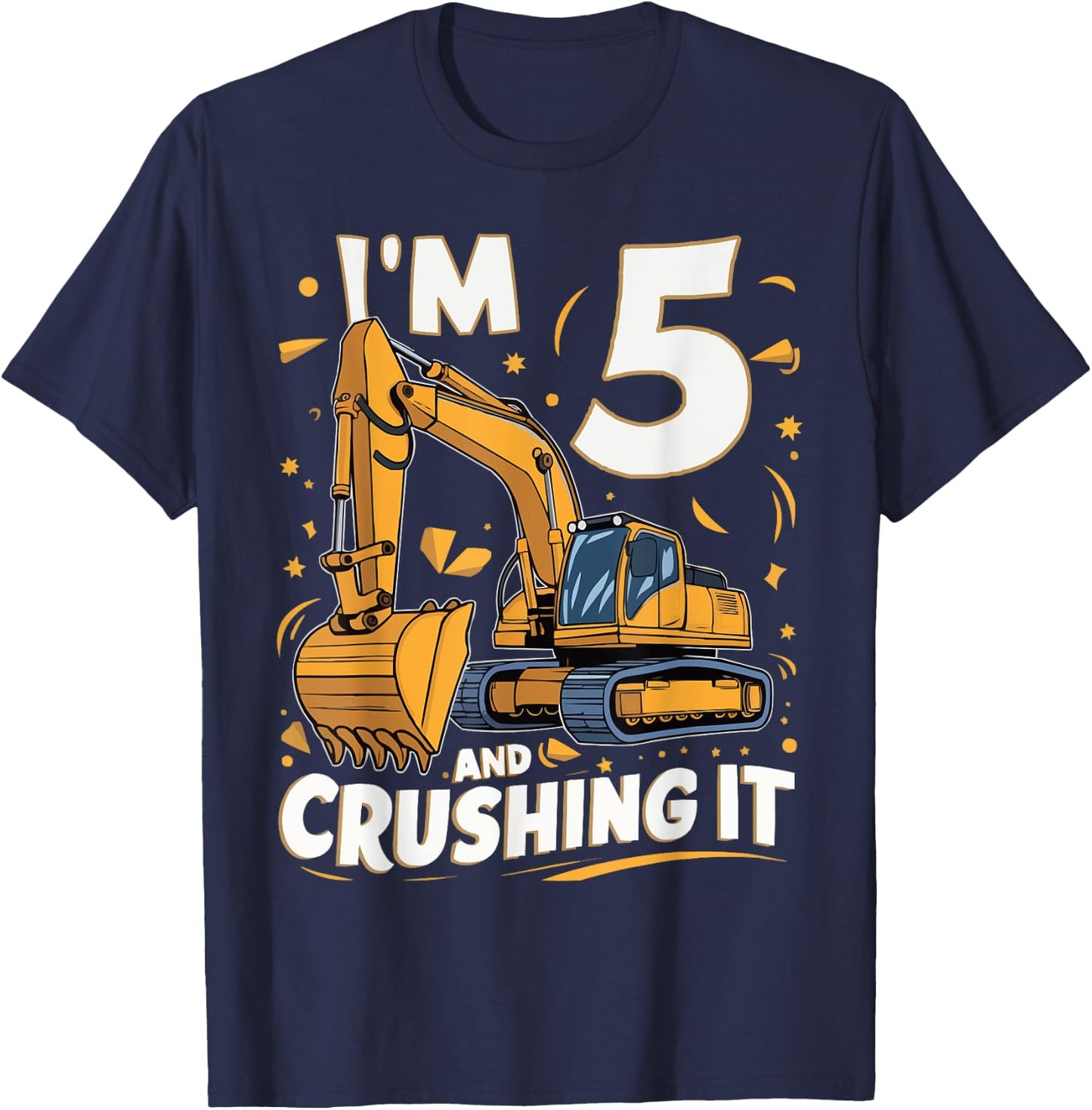 Construction Truck 5th Birthday 5 Years Old Digger Builder T-Shirt - T-Shirt | Navy