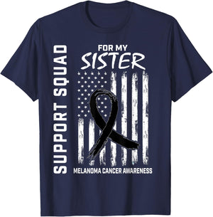 Melanoma Cancer Awareness Products Sister Support USA Flag T-Shirt - T-Shirt | Navy