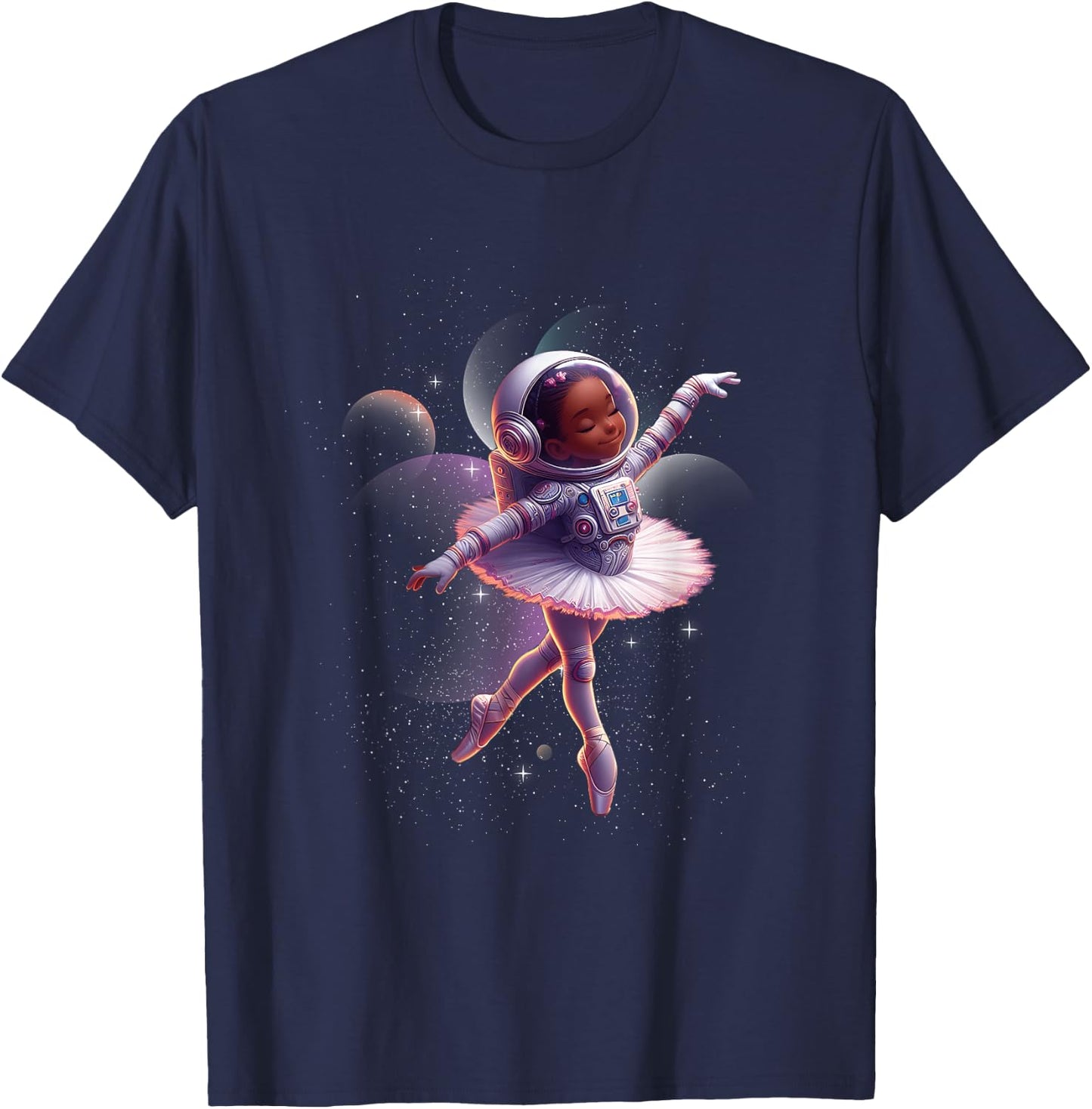 Ballerina Girl Space Astronaut Dancing Girl Dancer Sci-fi T-Shirt - T-Shirt | Navy
