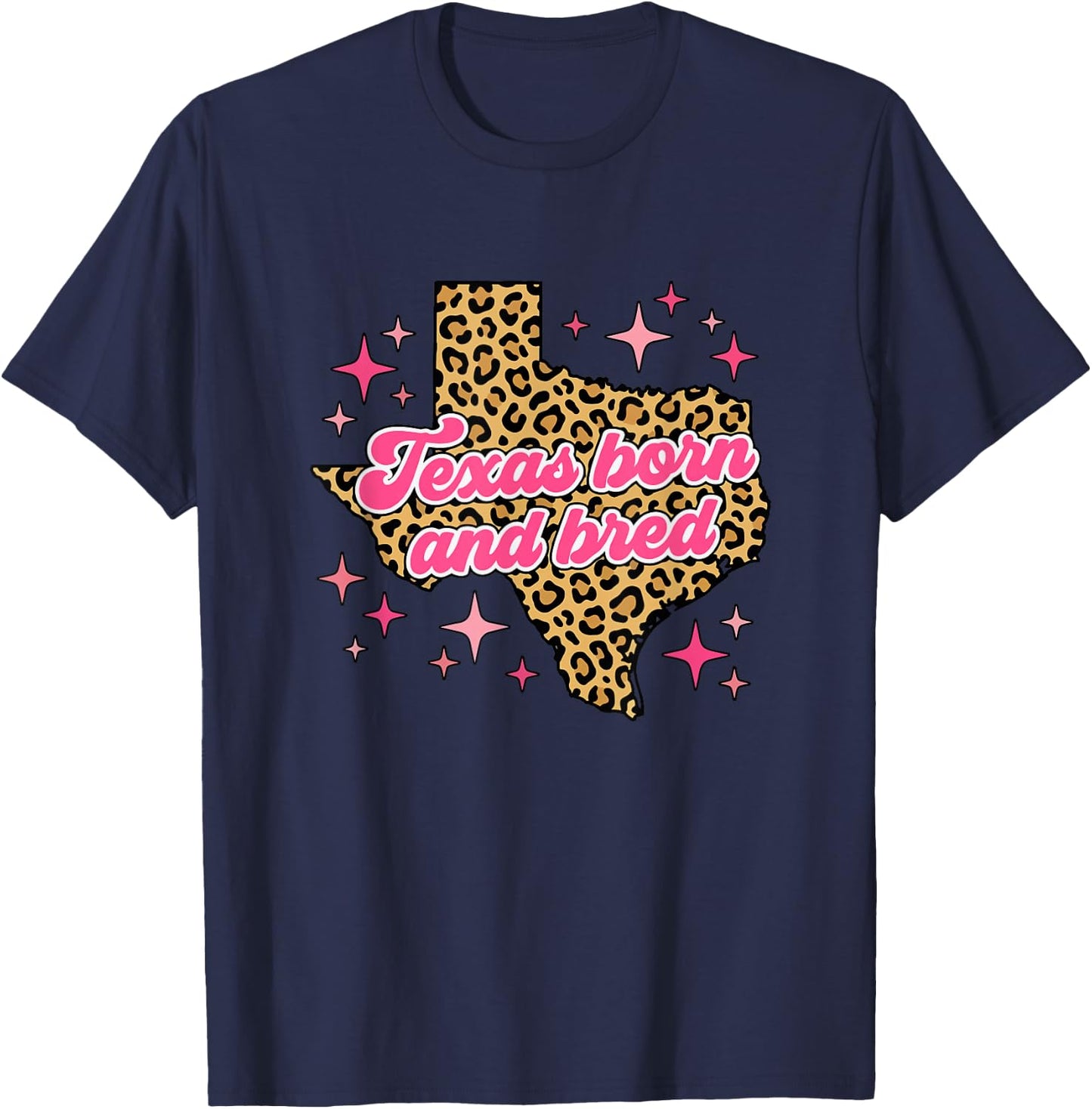 Texas Born and Bred Retro Pink Leopard Print Map T-Shirt - T-Shirt | Navy
