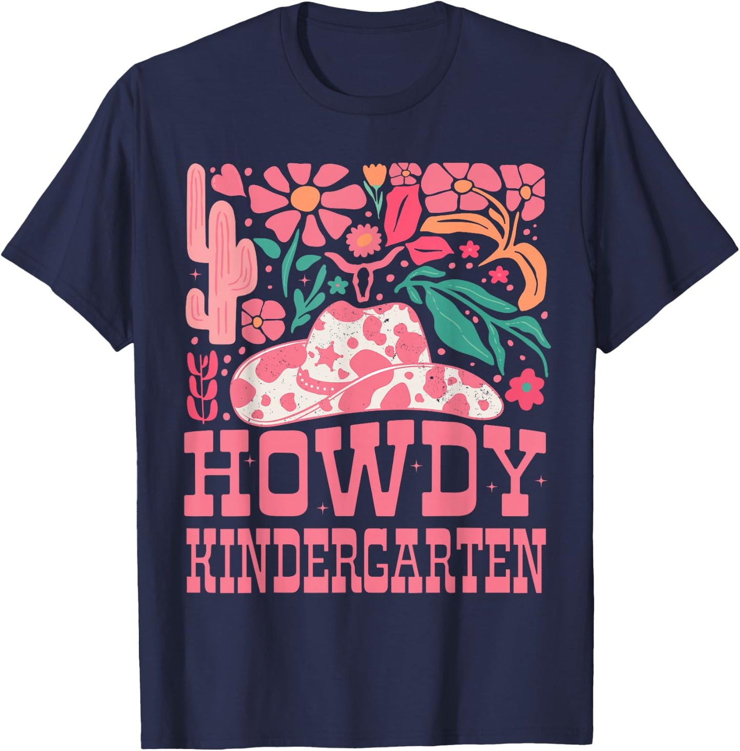 Howdy Kindergarten Western Cowgirls Kindergarten Teacher T-Shirt - T-Shirt | Navy